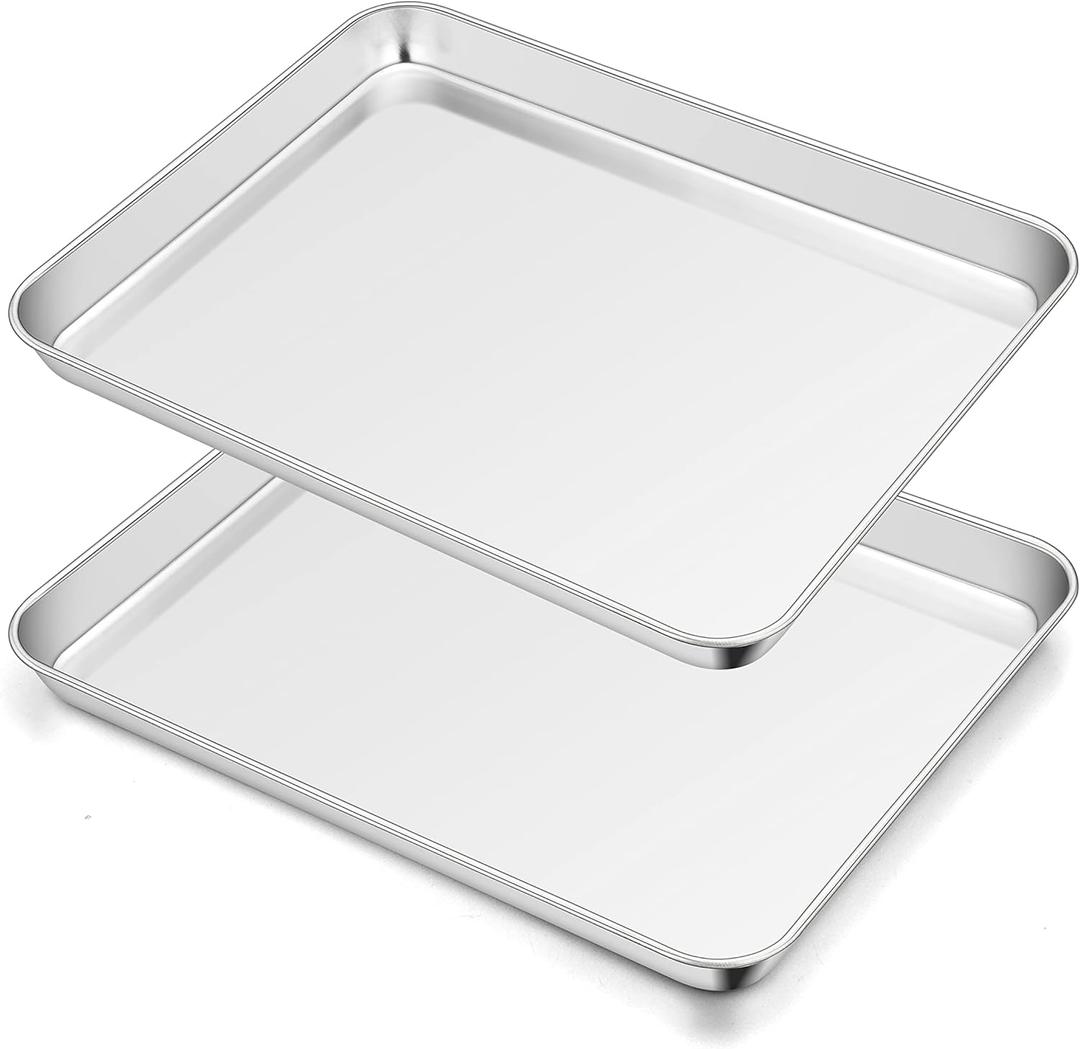 TeamFar Toaster Oven Pan Set of 2, Stainless Steel Toaster Oven Baking Tray Ovenware, 12.5x 9.5x1, Non Toxic & Healthy, Rust Free & Mirror Finish, Easy Clean & Dishwasher Safe