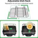 SAYZH Dish Drying Rack - Expandable Dish Rack for Kitchen Counter, Rust-Resistant Dish Drainer with Utensil Holder and Raised Guardrail, Kitchen Organizer for Cup and Bottle (Black)