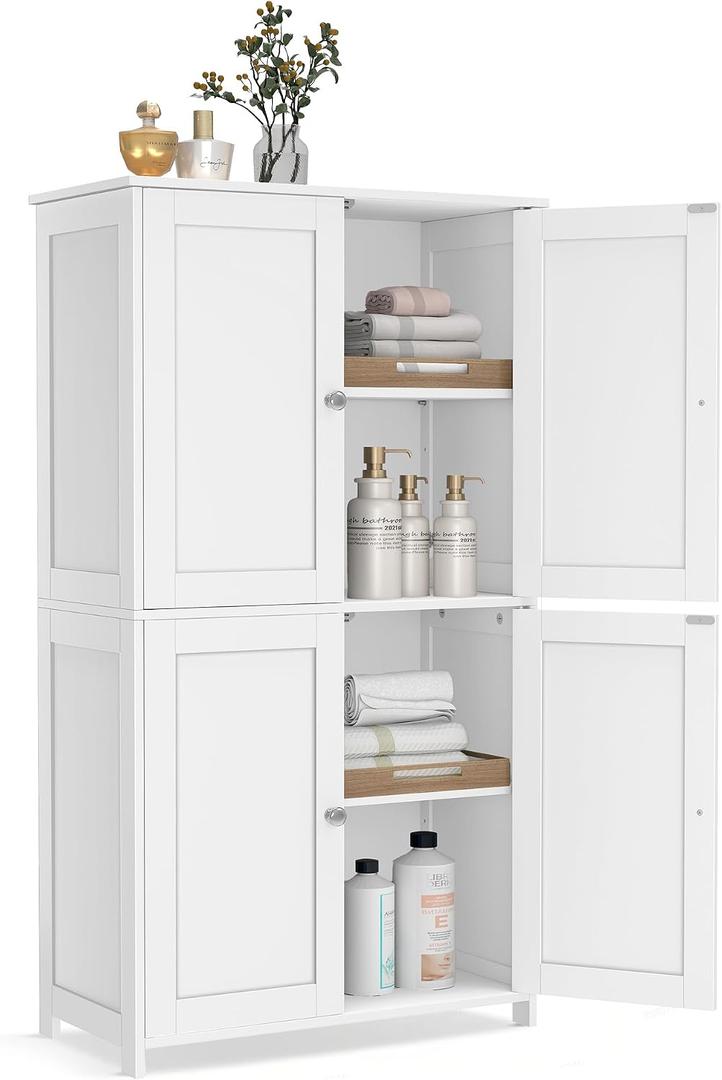 VASAGLE Floor Storage Cabinet, Shaker Cabinet with 2 Adjustable Shelves, 4 Doors, Tall Freestanding Organizer Unit, for Kitchen Bathroom Living Room, Cloud White UBBC553WH01S, 23.6" W X 42.7" H X 11.8" D