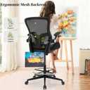 Drafting Chair, Tall Office Chair with PU Leather Seat, Standing Desk Chair Counter Height Office Chairs with 21.65'' Footrest Ring and Adjustable Lumbar Support Armrests Black