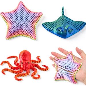 JOYIN 3 Pcs 3D Printed Fidget Toys, Articulated 3D Printed Octopus, Ray & Starfish, Flexible 3D Printed Sea Creatures for Stress Relief, Cool 3D Printed Stuff for Desk Decoration