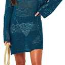 Prinbara Crochet Cover Up for Women Swimsuit Summer Bathing Suit 2025 Swim Hollow Out Bikini Swimwear Mesh Knit Beach Dress Cyan Small (Blue, S)