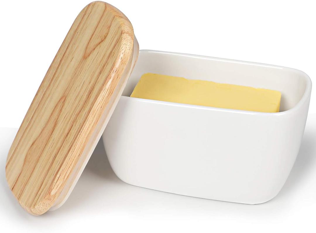 HAOTOP Porcelain Butter Dish Perfect for 4 Sticks of Butter,Butter Container Large Ceramics Butter Holder with Lid (White)
