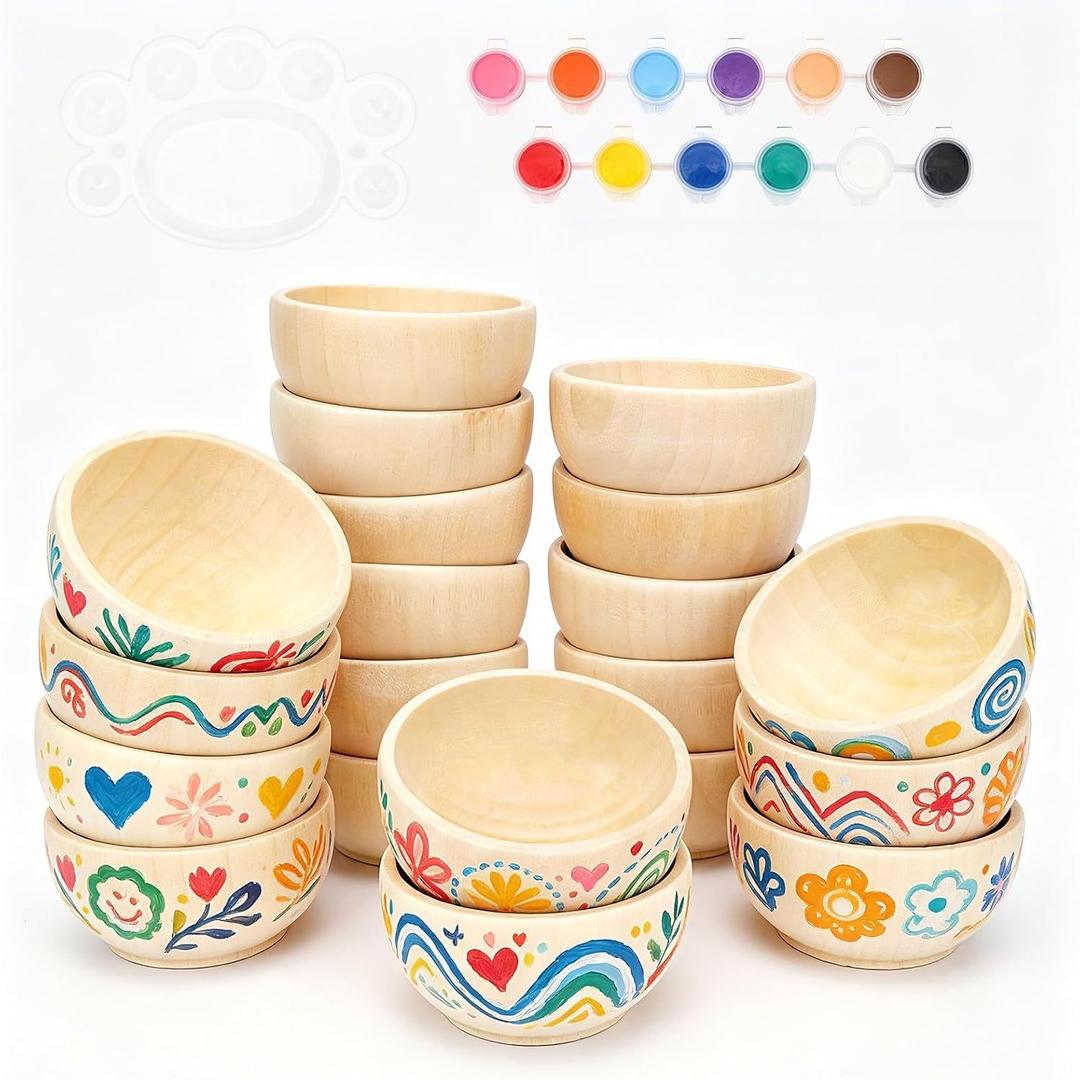 20 Pack Wooden Pinch Bowls, Unfinished Mini Bowl Set for DIY Crafts, 1.5 oz Condiment Bowls, Small Round Bowls for Sorting, Dipping Sauce, Nuts, Spices, or Candy, 1.2 x 2.1 Inches