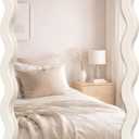22"x30" White Wavy Wall Mirror for Vanity, Cream Solid Wood Irregular Mirror for Bedroom, Cute Squiggle Mirror for Aesthetic Decor, Small Asymmetrical Curvy Frame