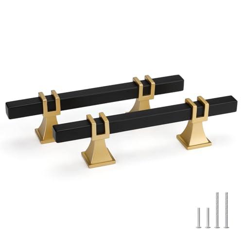 Goldenwarm 10 Pack 3 Inch Black and Gold Cabinet Pulls Zinc Alloy Matte Black and Gold Cabinet Handles Dresser Drawer Pulls Kitchen Drawer Handles