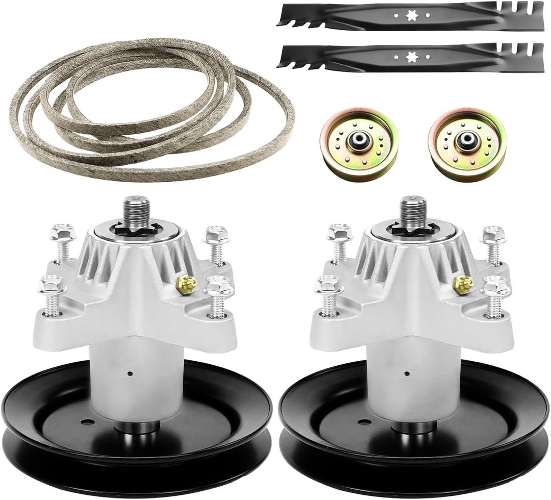 Lawn Mower 42 inch Deck Rebuild Kit for 2 Spindles 618-04456 918-04456 918-04461A, 2 Flat Pulleys, 2 Idlers, 2 Blades, 1 Belt