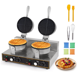 Dyna-Living Waffle Maker Commercial Waffle Iron Machine, 1200W Non-stick Round Commercial Waffle Maker for Restaurant, Food-grade Stainless Steel Large Commercial Waffle Iron