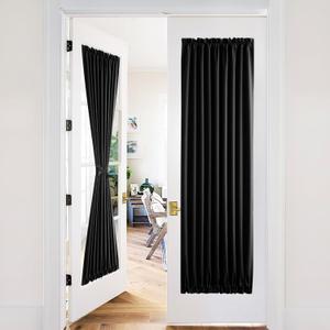 XWZO Door Curtains for Door Window, Thermal and Room Darkening Curtains for French Doors, Rod Pocket Blackout Curtains for Kitchen, 36 x 80 inches Long, Black, 1 Panel