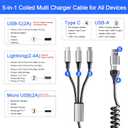 Coiled Multi Charging Cable 4FT [MFi Certified] 5 in 1 Coiled Charging Cable for Car Coiled Universal Charging Cable USB A/USB C to Lightning(Data, Carplay, 2.4A), Type-C(Charge), Micro USB(Charge)