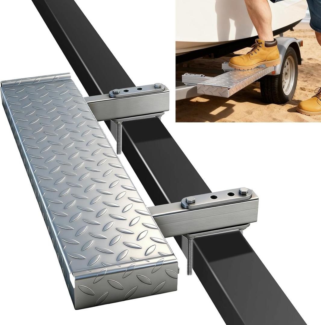 Otoolling 6" × 20" Boat Trailer Step with Nonslip Surface Galvanized Steel Heavy Duty Boat Trailer Steps for The Tongue Fits for 4" × 3" Frame