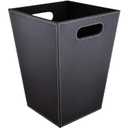 Pu Leather Trash Can for Bedroom, 16L/4.2 Gallon Office Wastebasket with Handles for Near Desk, Black Bathroom Garbage Cans for Home Decorative, Square Waste Basket Bin for Dorm Easy to Clean
