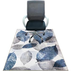 Office Chair Mat for Hardwood Floor & Low-Pile Carpet,60*48Highly Premium Quality Under Desk Mat, Desk Chair Mat for Carpet - 3.86lbs Anti-Slip Carpet Chair Mats Blue Leaf