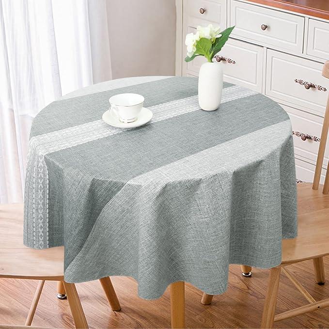 Vonabem 100% Waterproof Round PVC Tablecloths, Vinyl Tablecloth with Flannel Backing, Wipeable Plastic Table Cover for Dinning, Picnic, Indoor and Outdoor(Grey, 60" Round)