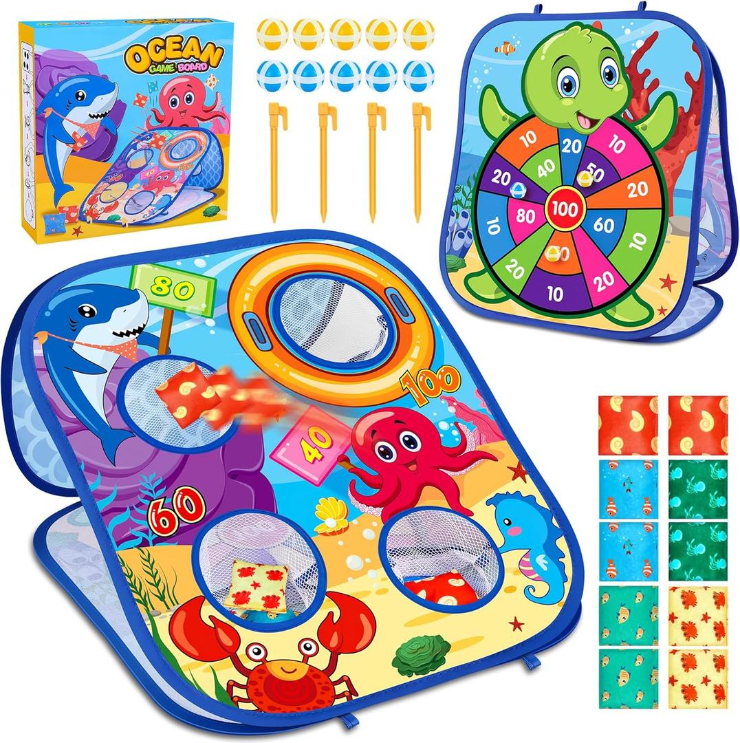 Animal Bean Bag Toss Game Toy Outdoor Toss Game, Family Party Party Supplies for Kids, Gift for Boys Birthday or Christmas for Toddlers Ages 3 4 5 6 Year Old (Ocean)