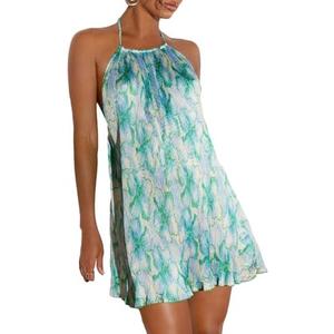 SweatyRocks Women's Allover Print Backless Halter Dress Sleeveless Straight Hem Mini Dresses, XS