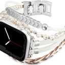 Bracelet Work for Apple Watch Bands 40mm 38mm 41mm Women, Boho Chic Leather Strap for Series 9 Apple Watch Bands with Silver Metal Buckle, Multilayer Wrap for iWatch Series 8 7 6 SE 5 4 3 Girl