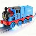 Transforming Engine Train Set for Kids & Toy Car Catapult, Back Folds Out to Secret Garage for Mini Cars, Shoot and Race Fun, Preschool Festival Train Gift Toys for Toddlers 3+ (Blue)