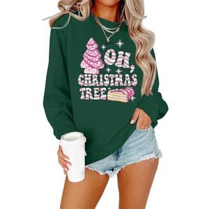 MOUSYA Christmas Sweatshirts Women Christmas Tree Sweater Christmas Party Outfit Xmas Gifts Top Casual Long Sleeve Tops,L