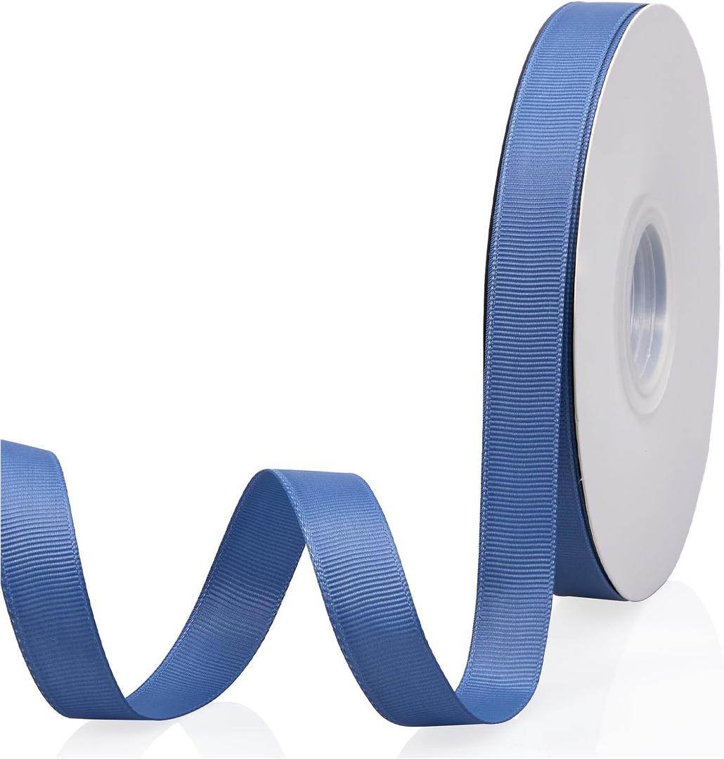 Dusty Blue 5/8" X 50 Yards Continuous Solid Color Double Faced Grosgrain Ribbon for Gifts Wrapping, Wedding, Party, Crafts, Hair Bows, Flowers, Home DIY Decor