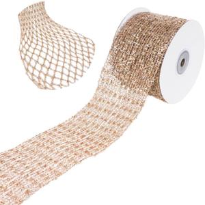 1PCS Gold Metallic Mesh Ribbon 2.75Inx5Yard Glitter Wired Ribbon Stretchable Wide 2.5In to 7In for Christmas Tree Wreath Gift Wrapping Bow DIY Crafts