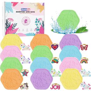 12 XL Colorful Unicorn Bath Bombs for Girls 3 4 5 6 7 8 9 Years, Kids Bath Bombs with Surprise Toys Inside, Birthday Halloween Christmas Gifts Set for Children
