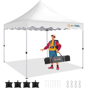 HOTEEL 1010 Pop Up Canopy, UV 50+ and Waterproof Canopy Tent 1010, Thickened Frame, Large Space Easy Pop Up Canopy, Outdoor Canopy for Weddings, Beaches, Parties, Patio (White) (10x10FT without Sidewalls)