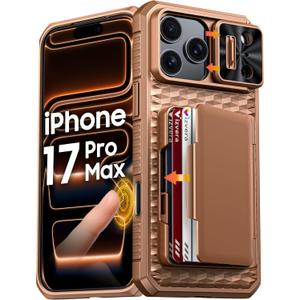 Vizvera for iPhone 17 Pro Max Case Wallet RFlD [Cards Holder[Camera Controll[Camera Cover] Full Body Rugged Shockproof Silicone Protective Phone Case for iPhone 17 Pro Max 6.9'' 2025(Desert Gold)