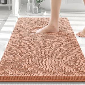 Smiry Luxury Chenille Bathroom Rugs 30x20, Extra Soft and Absorbent Shaggy Bath Mat, Machine Washable, Non-Slip Plush Carpet Runner for Tub, Shower, and Floor, Home Decor Accessories, Peach