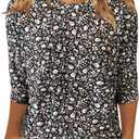 JomeDesign Womens Tops 3/4 Sleeve Shirts Round Neck Loose Casual Blouses Floral Print Tshirts (Large, Black Pink Floral)