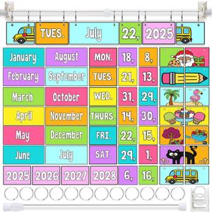 TecUnite Neon Adjustable Flip Calendar Bulletin Board Set Colorful Calendar Holder Includes Bright 54 Date Cards for Classroom School Home Decor Supplies