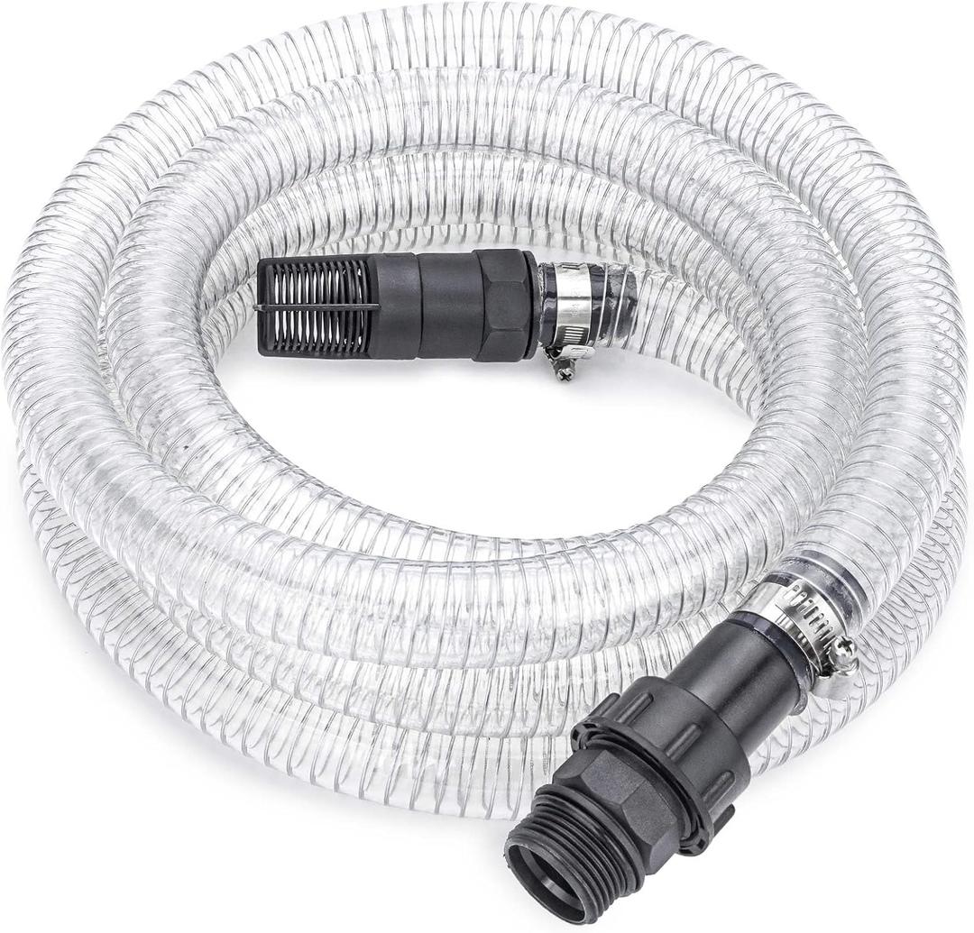 Green Expert 1" ID Inlet Hose Kit with End Valve and Threaded Adapter, 13-Foot Transparent PVC Pipe for Shallow Well Pumps Booster system Water Intake, All-in-One Easy Installation Pump Accessory