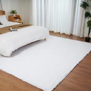 White Faux Rabbit Fur Rug 6x9 Machine Washable Area Rugs for Bedroom Fluffy Rugs for Living Room No-Shedding Carpet Sheepskin Rug