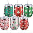 Sliner 6 Pack Pack Christmas Glitter Tumbler Bulk, 12 oz Holiday Wine Tumbler Set Stainless Steel Insulated Sparkling Glitter Cup with Lids Straws and Brushes Travel Mug Xmas Gift (Snowman Style)