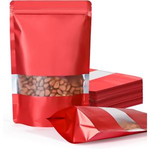 FireKylin 100 Pack Smell Proof Bags 6.3" x 9.4", Resealable Bags with Matte Window, Foil Pouch Stand Up Sealable Bags for Packaging, Red