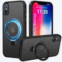 Compatible with iPhone X/XS Case with Magnetic Ring Stand, Military Drop Protection, Anti-Scratch/Anti-Fingerprint Translucent Matte Phone Case for iPhone X/XS (Black)