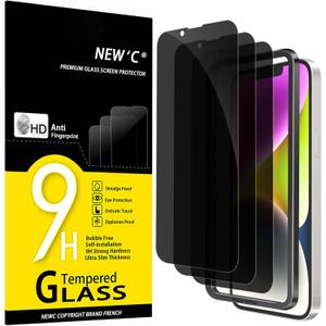 NEW'C 3 Pack Privacy for iPhone 14 Plus,iPhone 13 Pro Max Screen Protector (6.7 inches), Anti-Spy Tempered Glass Film,Case Friendly, Balanced 28-Degree Privacy Angle- Easy installation tool included