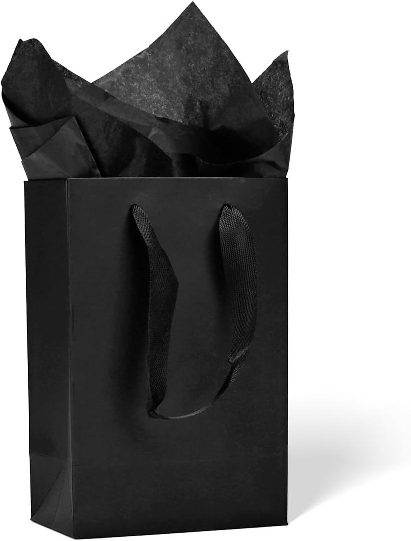 Aosric 30 Pack 5x3x8 Black Gift Bags Small Sturdy & Reusable Premium Gift Bags for Jewelry, Candles, Candy, Cosmetics, Boutique Gift, Party Favors, Weddings, Birthdays, Christmas and Holidays