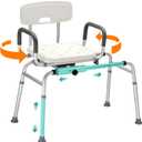 Sliding Shower Chair with Extra Wide 360 Swivel Seat, 400 lbs Weight Capacity, Bathtub Bath Chair, Non-Slip Aluminum Frame, Adjustable Height for Inside Shower