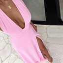 Womens Sexy Halter Deep V Neck High Side Split Long Maxi Dress | Sleeveless Backless Ruched Waist Long Dresses, X-Large, Pink