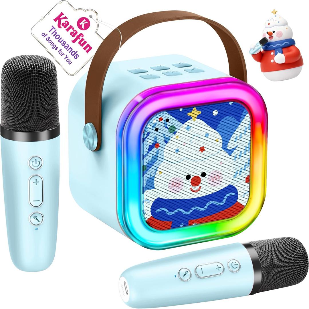 Mini Karaoke Machine for Kids, 2025 TOP Toys Birthday Gifts Ideas for Girls Ages 4, 5, 6, 7, 8, 9, 10, 12+ Years Old, Portable MP3 Player with 2 Wireless Mics for Party