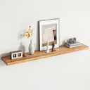 Rustic Elm Wood Floating Shelf for Wall, Flat Edge 55"W x 9.2"D x 1.4"H, 1 Pack with Invisible Bracket, Large Wall Mounted Storage Shelf for Living Room Bedroom Kitchen Bathroom Decor, Natural Finish