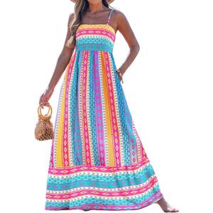 Popvil Women Summer Maxi Dress 2026 Spaghetti Strap Long Beach Dress Boho A-Line Flowy Casual Sleeveless Sun Dress, Large
