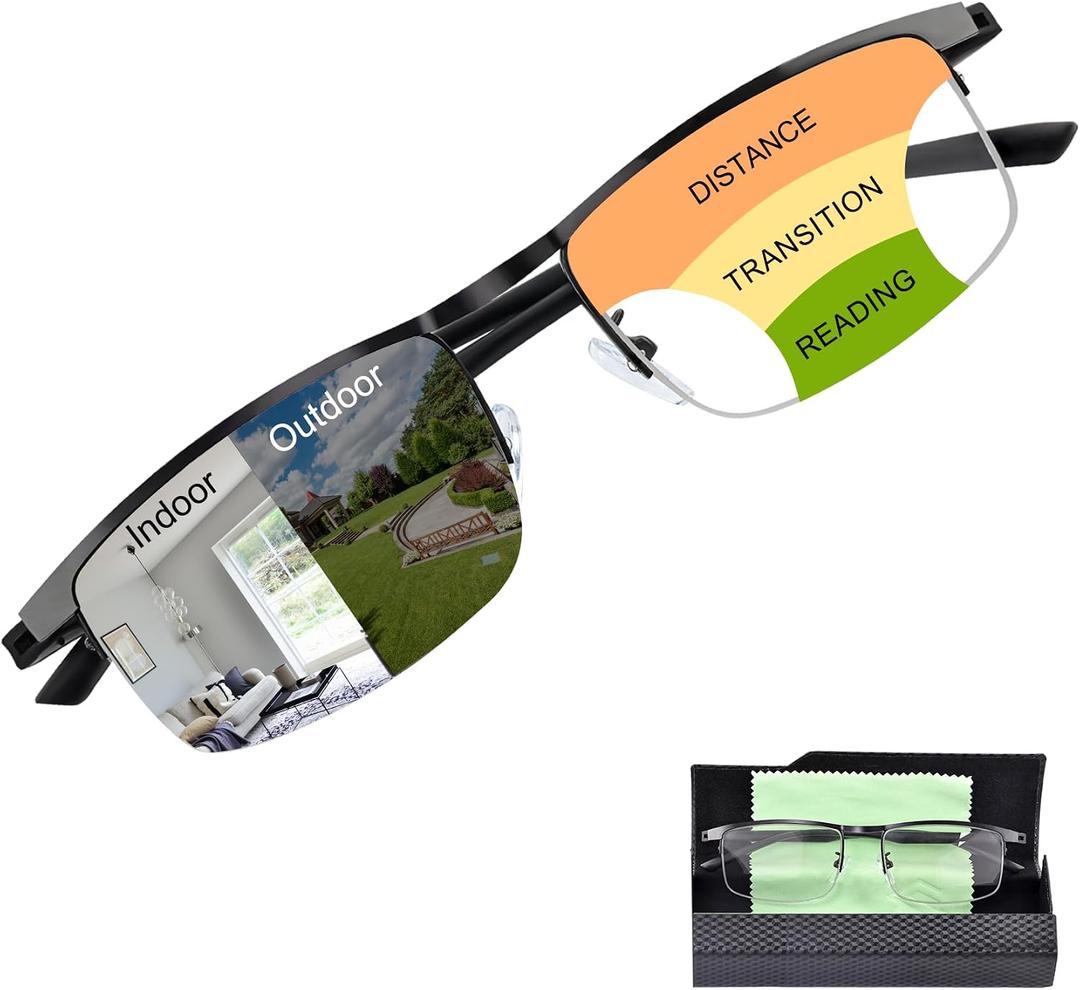 Photochromic Progressive Multifocus Reading Glasses Men UV Protection Transition Sunglasses Anti Blue Light Readers