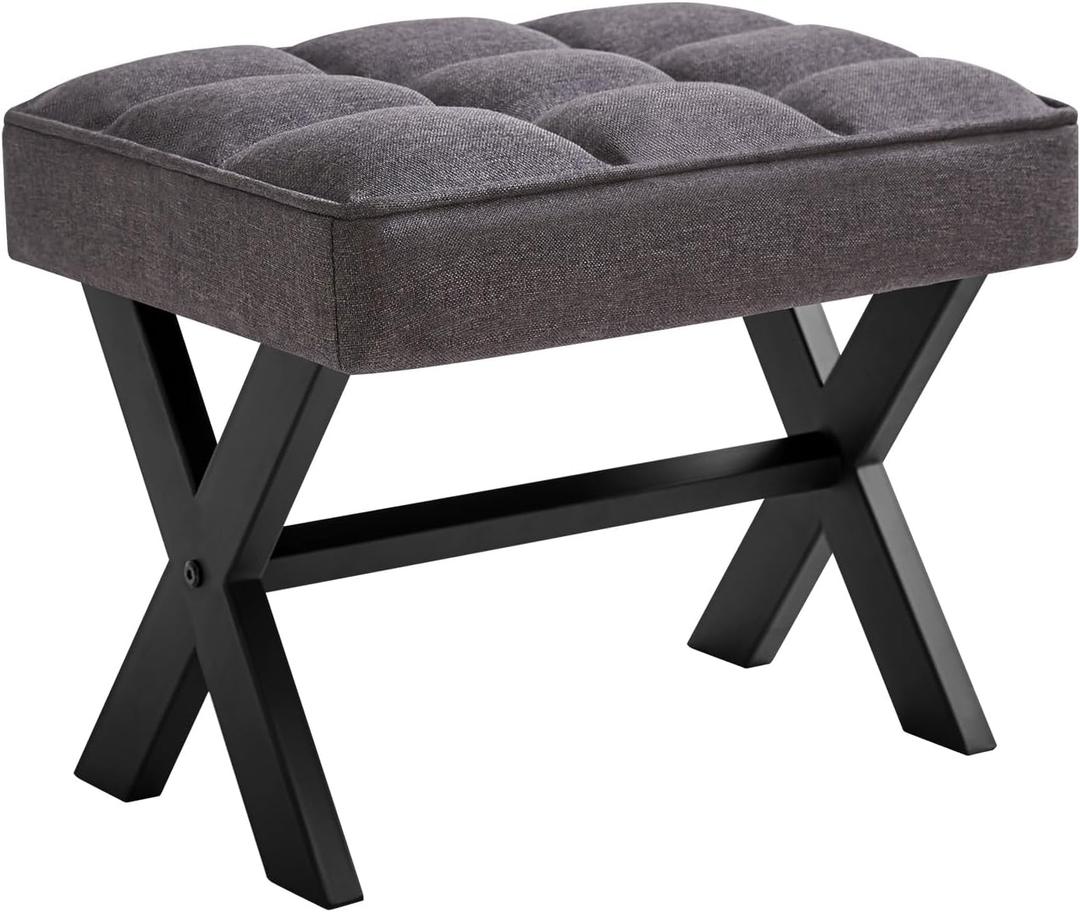 IBUYKE Small 12" H Footrest, Square Linen Foot Stool with Metal X-Leg, Multi-Use as Small Side Table, Step Stool for Living Room, Bedroom, Entryway, Office, Dark Gray WBD011G (12.2"-Linen, Dark Grey)