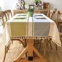 Pahajim Tablecloths Rectangular Cotton Linen Tablecloth Striped Farmhouse Table Cloth Wrinkle Free Spring Table Cover for Outdoor,Kitchen,Dining,55''x55'', 4 Seats