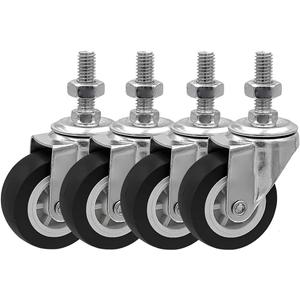 FactorDuty 2 Inch Black Caster Wheel 3/8"-1.2" Threaded Stem Mount Caster Wheel Polyurethane Wheels Premium Non Marking No Noise 65LB Per Wheel (Pack of 4) (2" Stem No Brake)