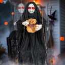 4.9FT Halloween Scary Decorations Outdoor,Hanging Swinging Doll Girl with Sound & Slap Activated/Creepy Sound/Light Up Eyes,Creepy Halloween Hanging Ghosts for Indoor, Outdoor,Haunted House Decor