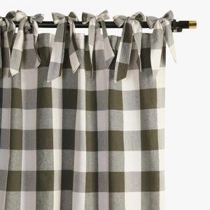 THE ART BOX Farmhouse Buffalo Plaid Check Tartan Curtains, Light Filtering Window Drapes for Living Room & Bedroom, Woven Plaid Pattern with Bow Tie Top, 2 Panels, 42" x 63", Green