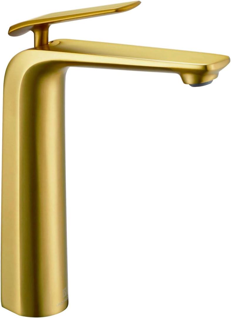 TOCALOCA Tall Bathroom Faucets Brushed Gold, One Hole Single Handle Lever Faucet for Vessel Bowl Sink, Premium Brass Bathroom Basin Faucet Lavatory Mixer Tap Gold